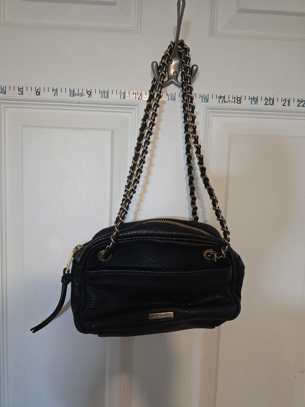 Liz Claiborne Black Pebble Leather Shoulder Bag with Chain Straps
